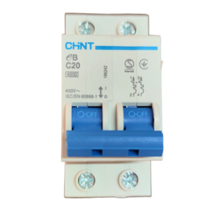 CHINT 2 Pole Miniature Circuit Breaker 4.5kA 400VAC 2 Modules